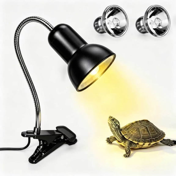 Reptile Heat Lamp, 25W UVA UVB Turtle Basking Light with 360 Swivel Clamp, 2 Bulbs for Terrarium