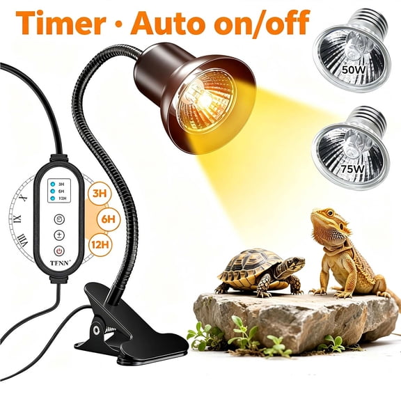 Reptile Heat Lamp, 75W Heat Lamp with Clamp, UVA UVB Reptile Light with Intelligent Cycle Timer for Turtle, Bearded Dragon, Lizard and More _ Lamp Bulb