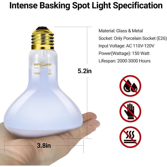 Reptile Heat Lamp Bulb 150W,2 Pack Neodymium Basking Spot Light, UVA Daylight Heating Lamp for Amphibian & Chicken Brooder | Simulated Natural Sunlight for Bearded Dragon,Lizard,Tortoise