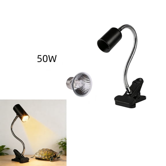 Reptile Heat Lamp with Clamp, Adjustable Gooseneck Turtle Basking Light, Full Spectrum UVB Sun Lamp for Turtle Lizard Snake for Aquarium Tank Habitat (50W Bulb + Lamp)