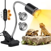 Reptile Heat Lamp with Clamp, UVA UVB Turtle Basking Light, Timer & Dimming, 360  Rotatable for Bearded Dragon/Lizard/Snake/Amphibians, 2 Bulbs 50W