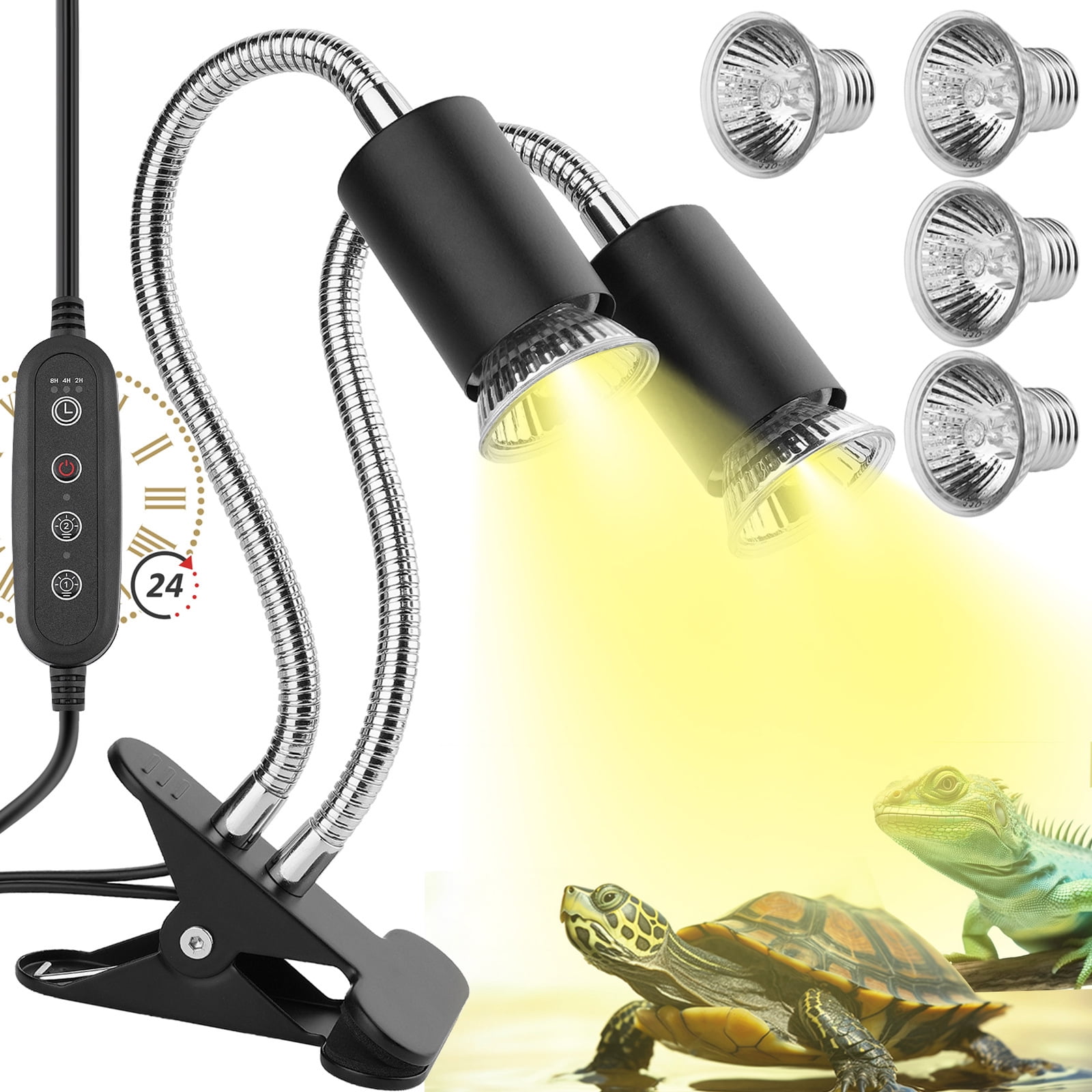 Reptile Heat Lamp, DualUVA UVB Turtle Heat Lamp, 360° Dimmable Heat Lamp for Turtle Tank
