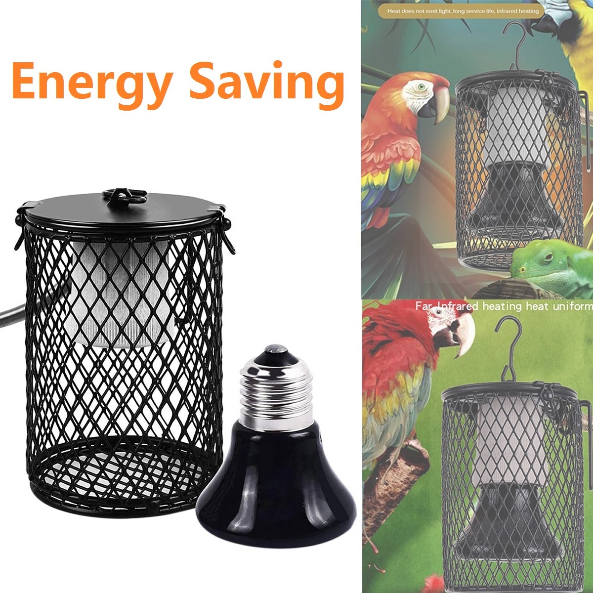 Reptile Heat Lamp with Guard, Ceramic Heat Emitter Basking Heater Lamp