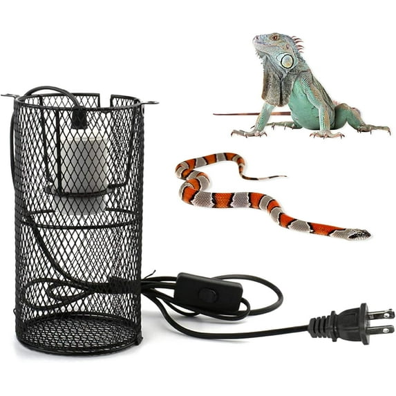 Reptile Heat Lamp Guard Ceramic Heat Emitter Basking Heater Lamp Reptile Accessories for Turtle Snakes Lizards Frogs Chicks with Power Switch & Anti-Biting Hanging Hook Design Round Without Bulb 200w