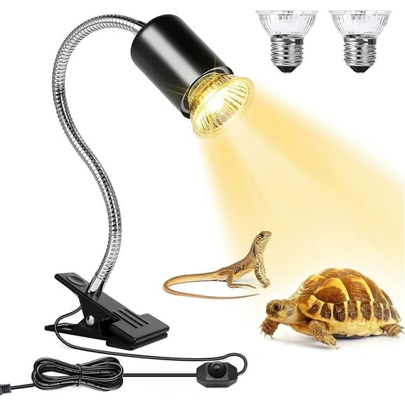Reptile Heat Lamp for Lizard,aquatic lamp with 2 UVA UVB Bulbs light  for Reptiles,UVA UVB Reptile Light with Adjustable Switch,360° Rotatable Aquatic Lamp for Turtle Tank Accessories