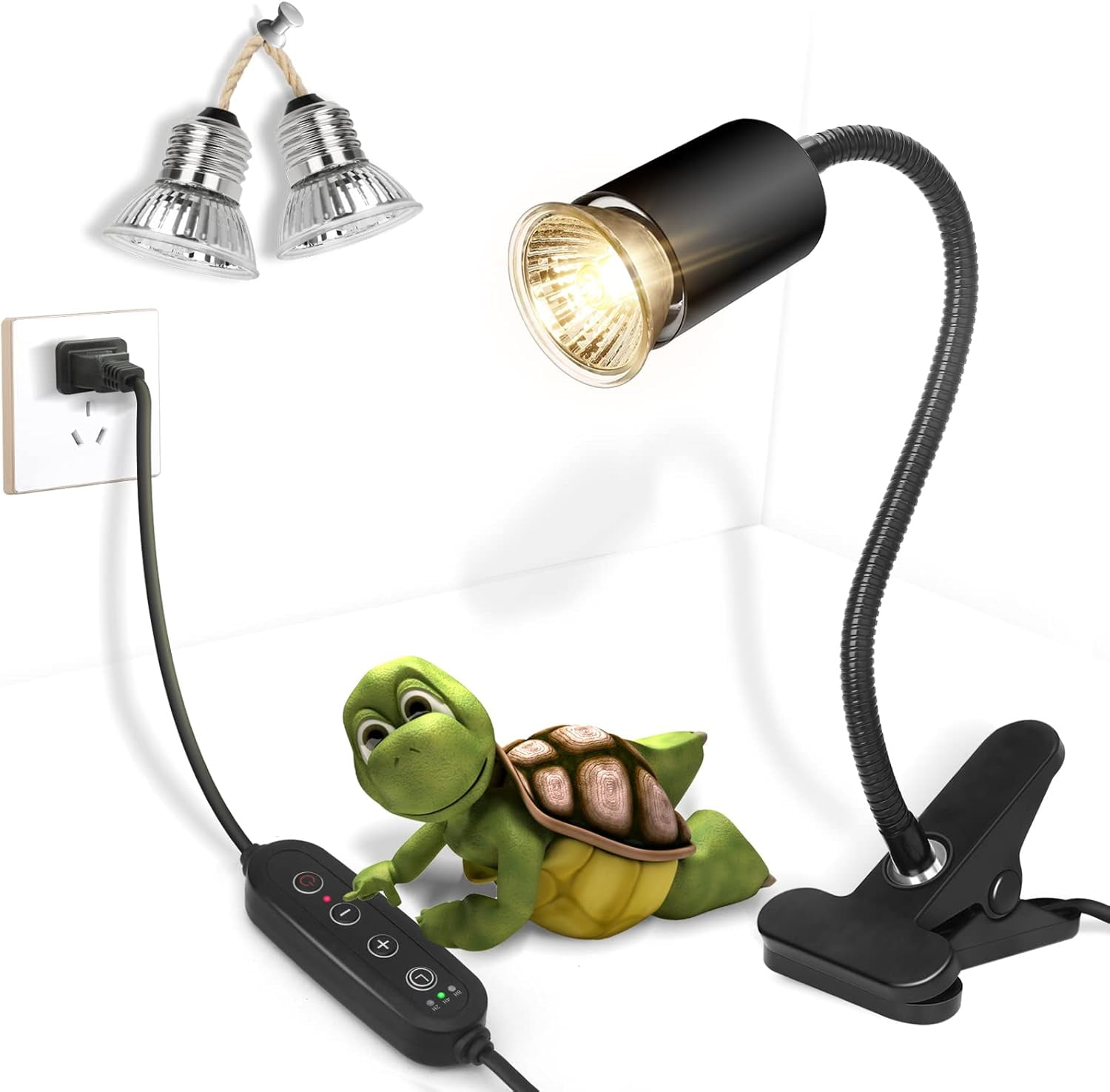 Reptile Heat Lamp,Timed Heating Lamp with Clamp, Adjustable Habitat Basking Heat Lamp,UVA/UVB Light Lamp 360° Rotatable Clip and Power Adapter for Aquarium(Bulb Included)
