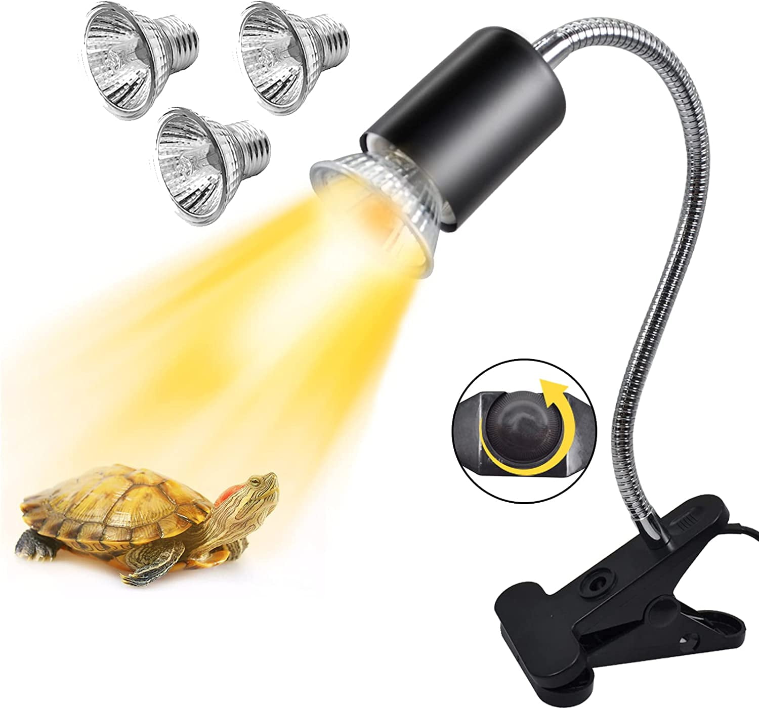 Haokaini Reptile Heat Lamp, Turtle Lights Clip, UVA + UVB Full Spectrum Sun Lamp 360 Rotatable Adjustable Holder Aquarium Lizard Snake Chameleons Amphibi