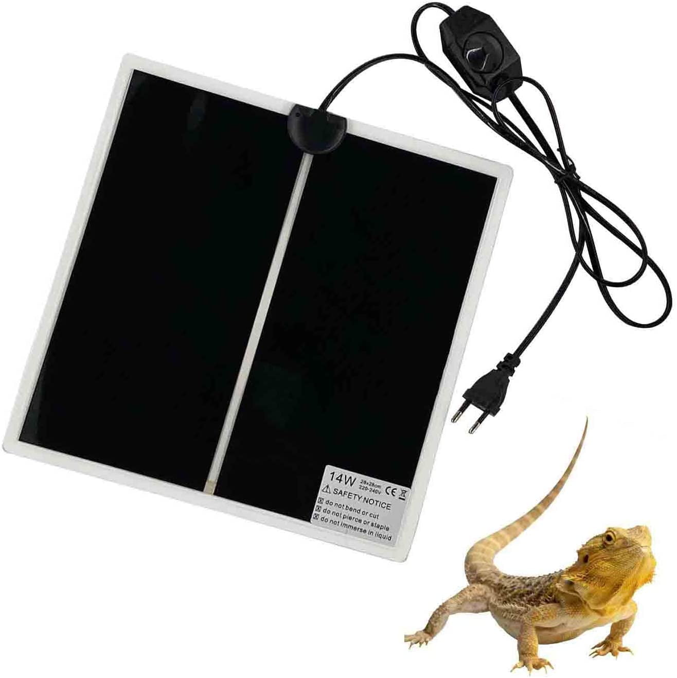 Reptile Heat Mat, 220V 28x28CM Adjustable Terrarium Heat Mat with