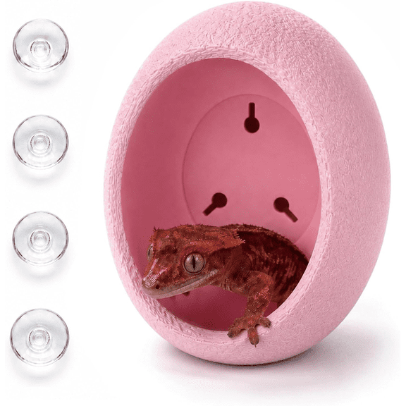 Pink Egg Reptile Hide, Roomy Hanging Shelter with External Suction Cups