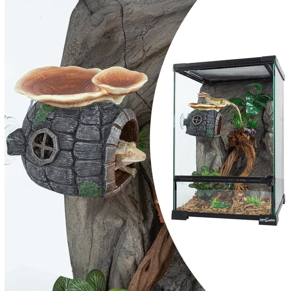 Reptile Hide, Multifunctional with Suction Cup, Resin Hides and Caves for Reptiles, Gecko, Lizard (Ganoderma Lucidum Shape)