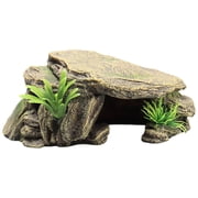 Reptile Hideout with Basking Platform, 5.5 x 3.3 x 2.4 in / 14 x 8.5 x 6 cm Simulated Rock Reptile Hideout, Resin Habitat Decor for Snake Lizard Spider, Safe Aquarium Turtle Tank Decoration