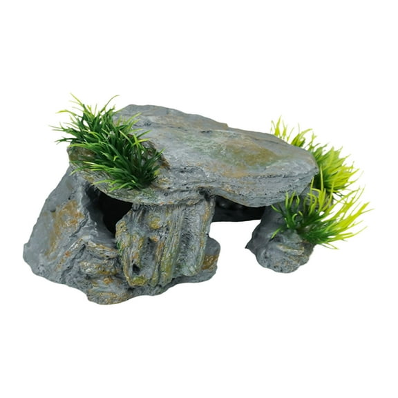 Reptile Hiding Cave and Shrimp Shelter 5.9-Inch (15cm), Naturalistic Mossy Wood Texture Craft House, Perfect for Betta Fish Tank and Lizard Enclosure Landscaping Gifts