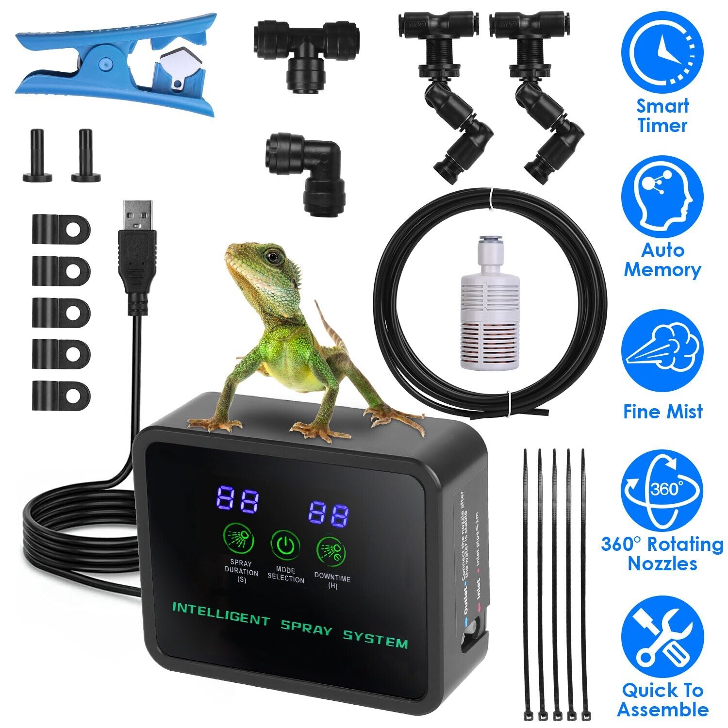 Reptile Humidifier Mister Fogger for Terrarium Automatic Timer Spray