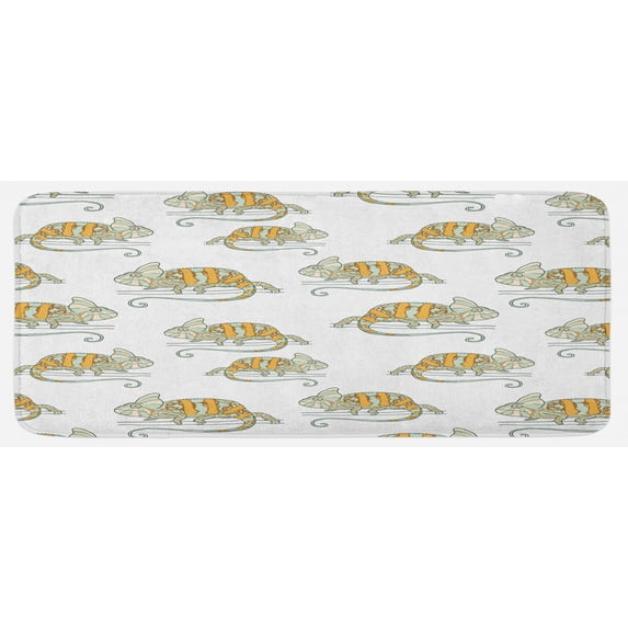 Reptile Kitchen Mat, Colorful Chameleon with Lines Tropical Wild Life Creature Camouflage Beast, Plush Decorative Kitchen Mat with Non Slip Backing, 47" X 19", Multicolor, by Ambesonne