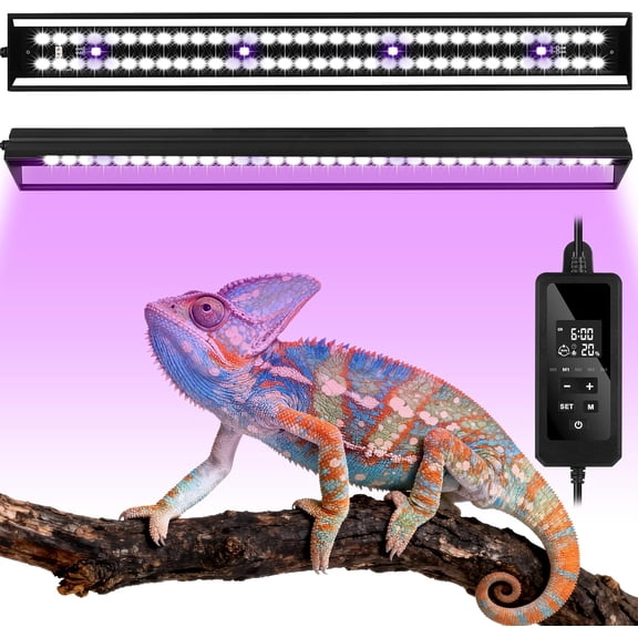 Reptile Light, Dimmable UVA Lamp with Timer & 3 Modes, Adjustable 5.0-20.0 Output, 6500K Daylight LED Reptile Tank Light for Bearded Dragon, Snake, Turtle, 10-40 Gallon (8 INCH)