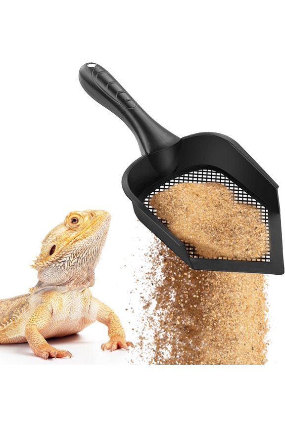 Reptile Litter Scoop, Pointed Edge for Terrariums, Right-Angled Deep Shovel for Reptiles & Cats, Durable Plastic, Black, 1 Pack