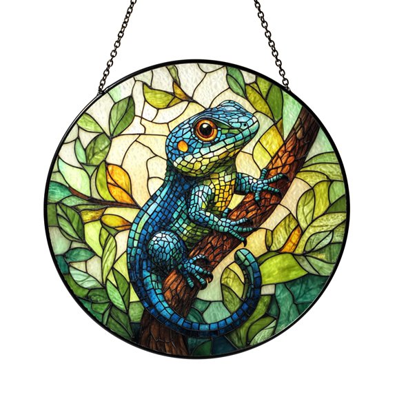 Reptile Lizard Illustration Stained Glass Style Suncatcher – Window Art