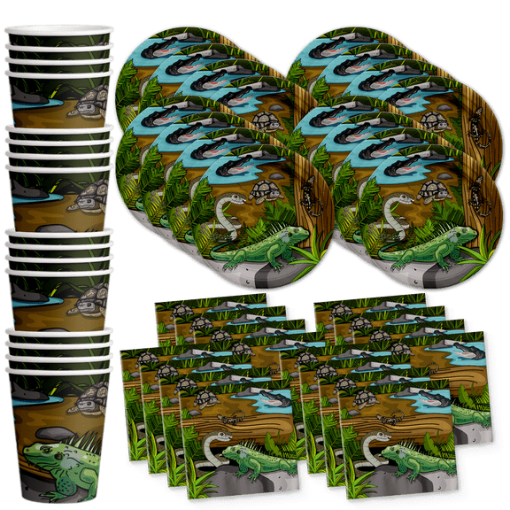Reptile Lizard Snake Birthday Party Supplies Set Plates Napkins Cups Tableware Kit for 16