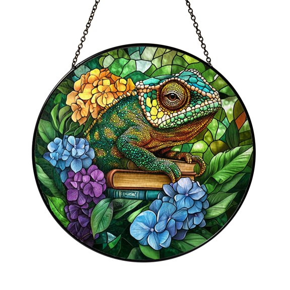 Reptile Lizard Stained Glass Suncatcher Window Decor Playful Nature Inspired Hanging Glass Art for Home Interior