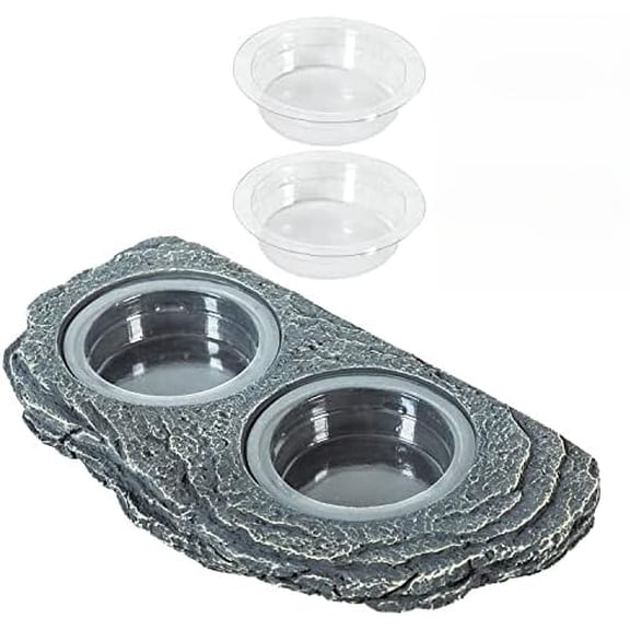 Reptile Magnetic Feeder Ledge, Double Bowl Reptile Food Dish with 6PCS Feeding Cups Food Water Feeder for Crested Gecko Lizard Chameleon Pets