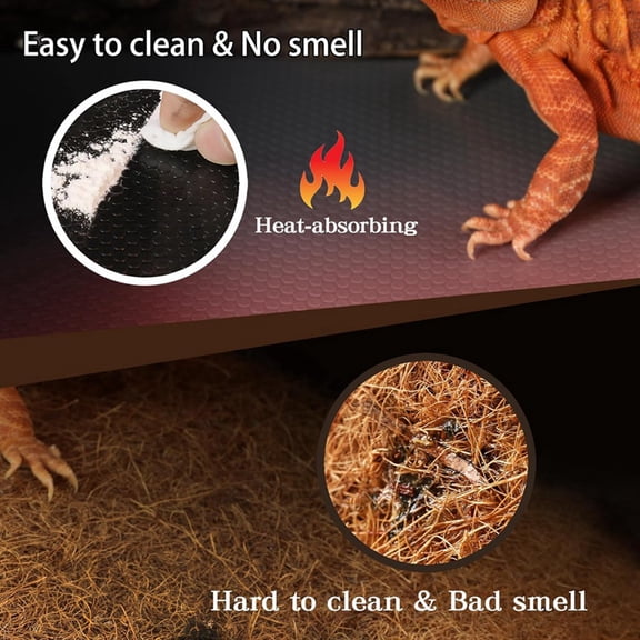 Reptile Mat,Reptile Terrarium Substrate Liner for Leopard Gecko, Lizard,Snake,Tortoise,Reptile Flooring 18x36 Inch Black