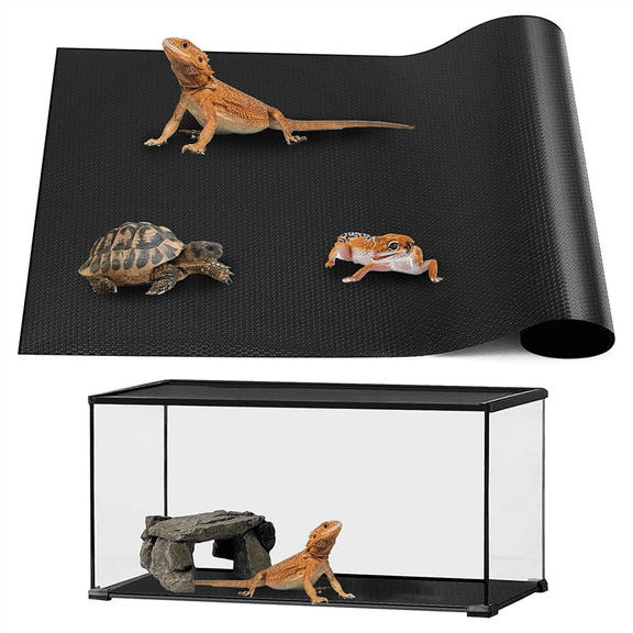 Reptile Mat,Reptile Terrarium Substrate Liner for Leopard Gecko, Lizard,Snake,Tortoise,Reptile Flooring 18x36 Inch Black