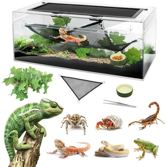 Reptile PC Tank Terrarium Amphibian Turtle Tank Starter Kit Habitat Enclosure Cage 9x19x7inch for breeding Lizards,Turtles,Corn Snakes,Chameleons,Frog,Crested Leopard Geckos,Spider,Hermit Crab