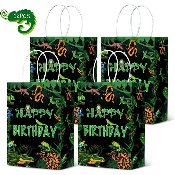 Reptile Party Supplies 16pcs Reptile Party Bags for Kids 16pcs Reptiles Birthday Birthday Supplies Gift Treat Goody Bags Safari Animals Lizard Party Decoration Reptile Birthday Party Supplies