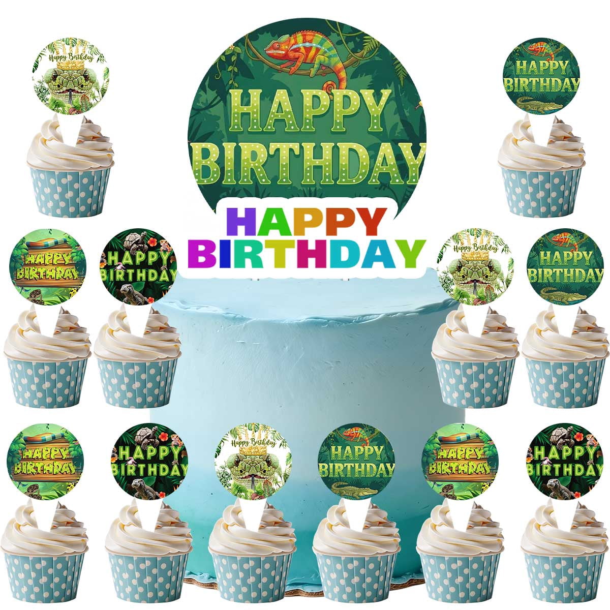Reptile Pet Lizard Turtle Snake Cake Topper CupcakeS Set Birthday Party ...