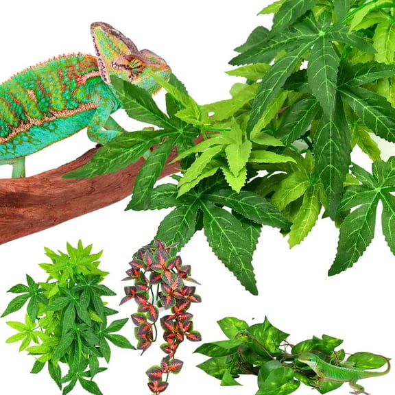 Reptile Plants, 3 PCS Amphibian Hanging Plants with Suction Cup for Snake, Bearded Dragons, Lizards, Geckos, Toads, Hermit Crab Tank Pets Habitat Decorations