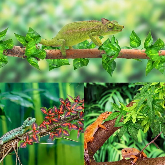 Reptile Plants, Amphibian Hanging Plants with Suction Cup for Snake, Bearded Dragons, Lizards, Geckos, Toads, Hermit Crab Tank Habitat Decorations