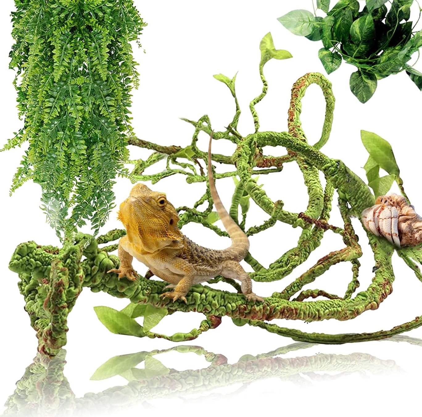 Reptile Plants Bendable Jungle Climbing Vine Terrarium Branch Flexible Plastic Leaves Hanging Habitat Decoration for Bearded Dragon Lizard Gecko Frog Snake Tank Accessories Decor