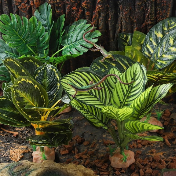 Reptile Plants - Tortoise Habitat Accessories, Artificial Spider Plant for Gecko, Ball Python, Terrarium Decor - Monstera