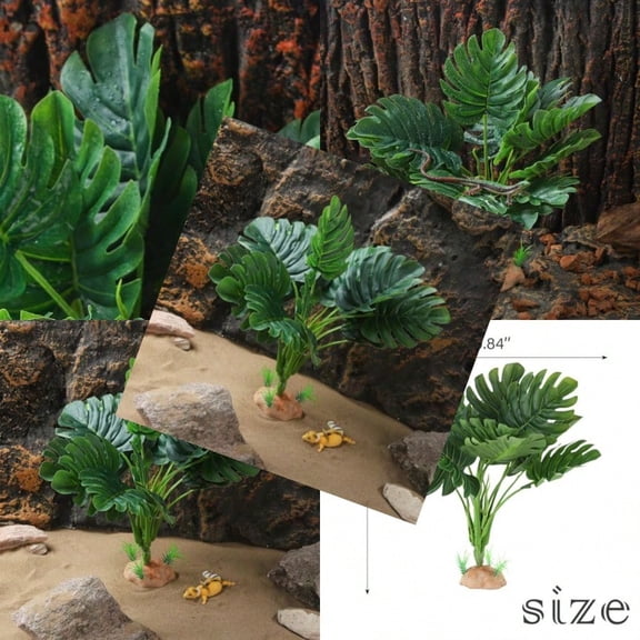 Reptile Plants - Tortoise Habitat Accories Artificial Spider Plant for Gecko Ball Python Terrarium Decor - Monstera