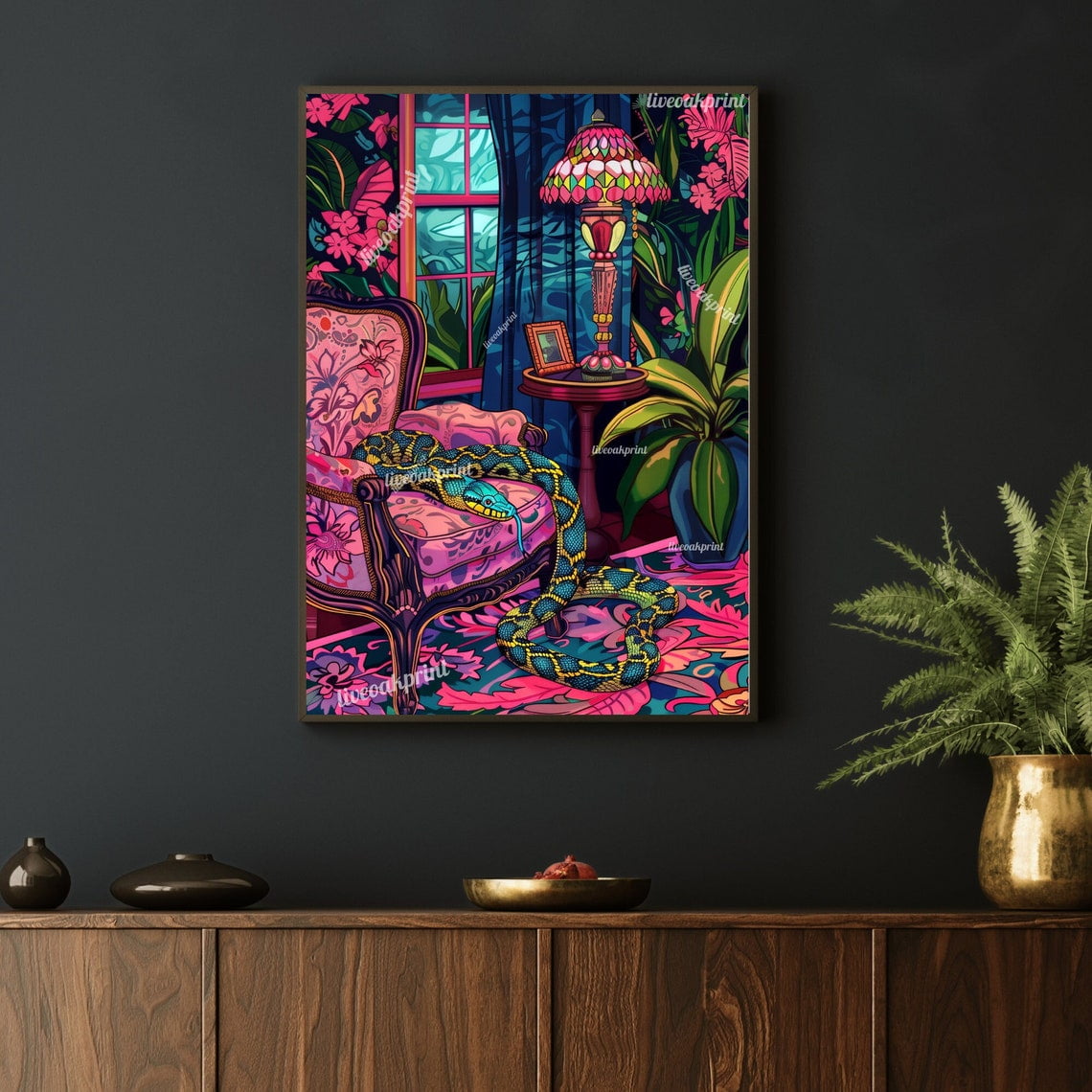 Reptile Relaxation - Snake In A Living Room - Maximalist Snake Print ... - Concentric Snake Wall Decor Inspiration