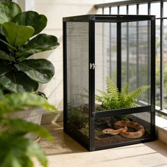 Reptile Screen Cage 45x45x80cm, Aluminum Alloy Terrarium with Fine Mesh Ventilation & Escape-Proof Lock - Lightweight 9 lbs Habitat for Chameleons, Lizards, Geckos, Snakes, Tarantulas