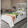 thumbnail image 1 of Ambesonne Savannah Fitted & Top Sheet Set with Sham, Wild Alligator Crocodile, Orange White Green, 1 of 4