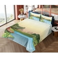 thumbnail image 1 of Ambesonne Reptile Fitted & Top Sheet Set with Shams, Palms Crocodiles Humor, Green Blue, 1 of 5