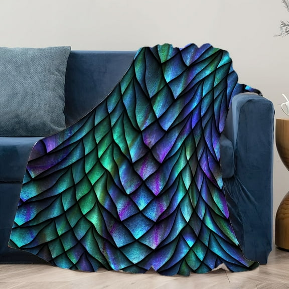 Reptile Skin Throw Blanket 3D Seamless Texture of Dragon Scales Decorative Soft Warm Cozy Flannel Plush Throws Blankets