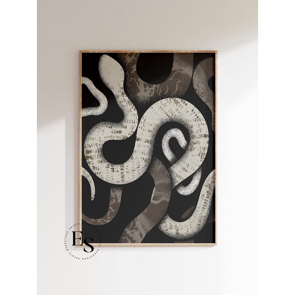 Reptile Snake Art, Serpent Art, Monochrome Art, Abstract Boho Print, Reptile Poster, Mystical Snake, Snake Folk Art, Black White Art Wall Art, Modern Wall Decor, 24x36 UNFRAMED