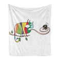 thumbnail image 1 of Reptile Soft Flannel Fleece Blanket, Colorful Chameleon on the Branch Playing with Grumpy Fly Animal Humor Cartoon Print, Cozy Plush for Indoor and Outdoor Use, 50" x 60", Multicolor, by Ambesonne, 1 of 5