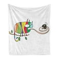 thumbnail image 1 of Reptile Soft Flannel Fleece Blanket, Colorful Chameleon on the Branch Playing with Grumpy Fly Animal Humor Cartoon Print, Cozy Plush for Indoor and Outdoor Use, 60" x 80", Multicolor, by Ambesonne, 1 of 5