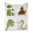 thumbnail image 1 of Reptile Soft Flannel Fleece Blanket, Reptile Family Colorful Baby Snake Frog Ninja Turtles Love Mother Family Theme, Cozy Plush for Indoor and Outdoor Use, 50" x 70", Green Brown Red, by Ambesonne, 1 of 5
