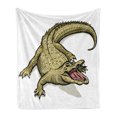 thumbnail image 1 of Reptile Soft Flannel Fleece Throw Blanket, Illustration of Exotic Wild Crocodile Hungry Mouth Predator Aquatic Safari Theme, Cozy Plush for Indoor and Outdoor Use, 50" x 60", Navy White, by Ambesonne, 1 of 5