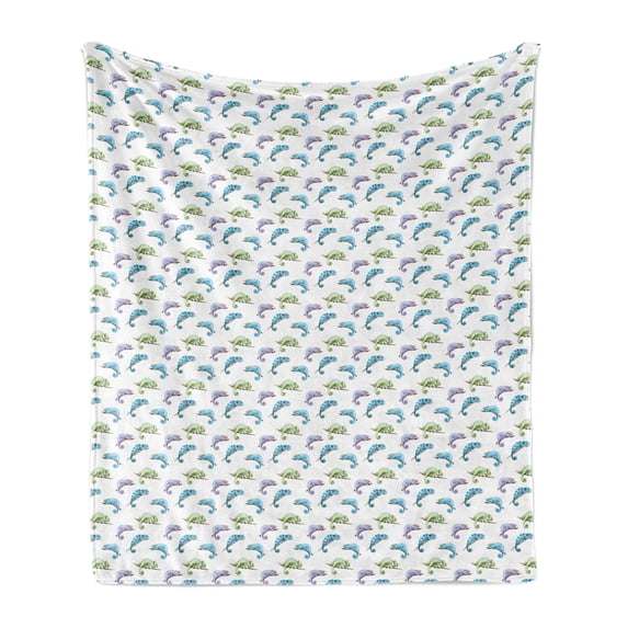 Reptile Soft Flannel Fleece Throw Blanket, Watercolor Style Pattern with Chameleon Animals on Branches Exotic Forest Theme, Cozy Plush for Indoor and Outdoor Use, 70" x 90", Multicolor, by Ambesonne