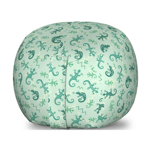 Reptile Storage Toy Bag Chair, Exotic Lizards Chameleons Leaping Illustration Nature Reptiles, Stuffed Animal Organizer Washable Bag, Small Size, Green Mint, by Ambesonne