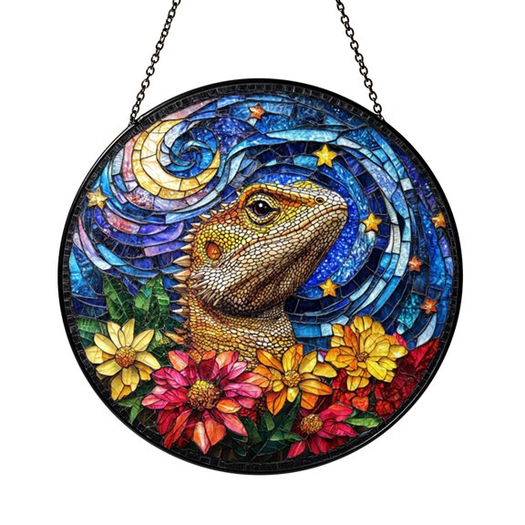 Reptile Style Stained Glass Window Suncatcher – Colorful Lizard Art