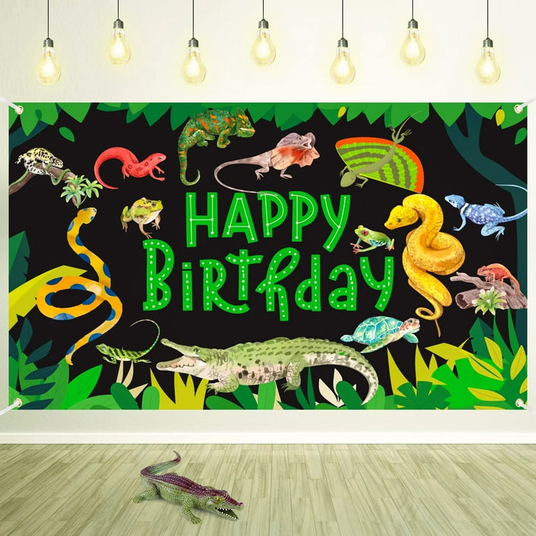 Reptile Swamp Happy Birthday Banner Backdrop Jungle Wild One Party