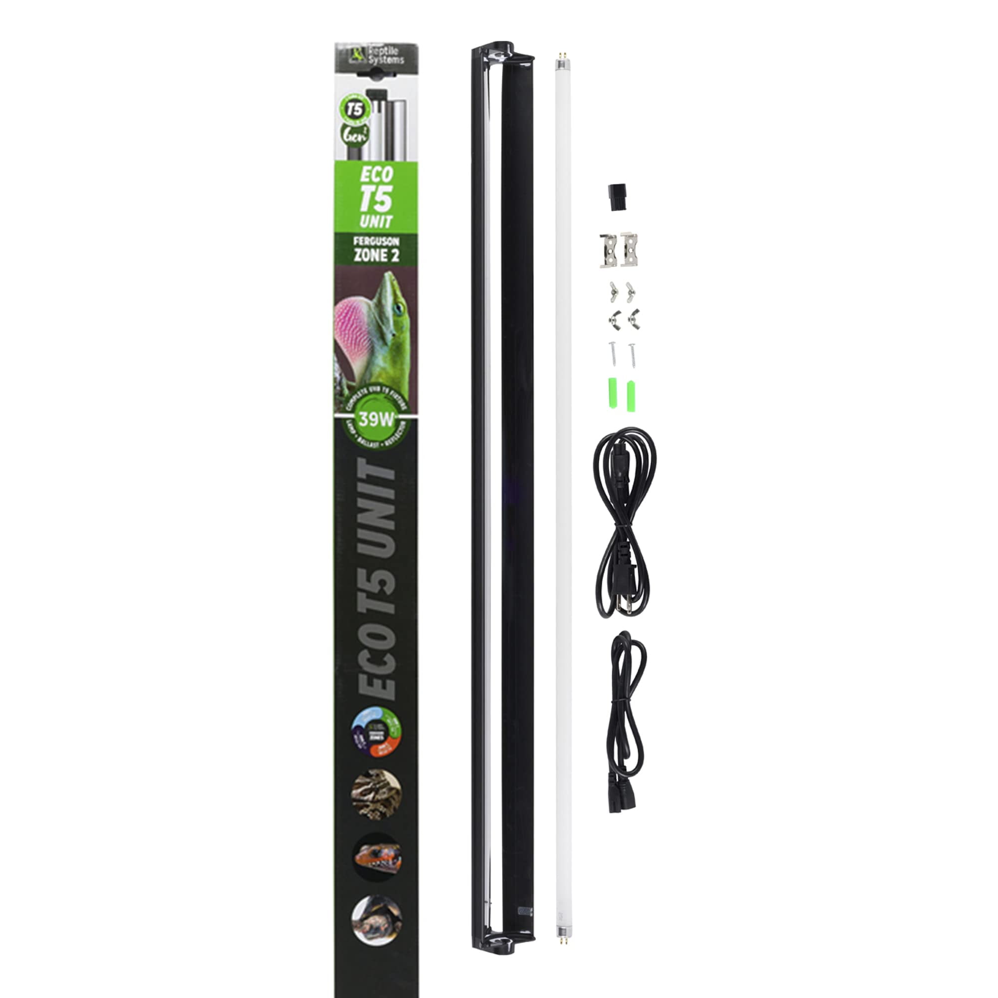 Reptile Systems - Eco T5 High Output Lighting Kit - Dual Reflector Fixture \u0026 Ferguson Zone 2 Lamp 6% - Full Spectrum UVA \u0026 UVB Amphibian \u0026 Reptile Lighting - 34.25 Inch Fixture - 39 Watts