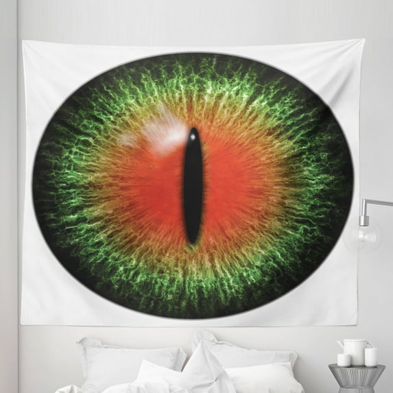 Reptile Tapestry, Creepy Exotic Cat Eye Illustration Scary Egyptian Pharaoh Iris Mystic Vision, Fabric Wall Hanging Decor for Bedroom Living Room Dorm, 5 Sizes, Black Green Red, by Ambesonne